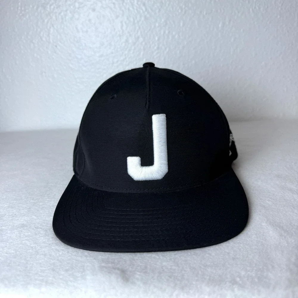 Jones Sports Co Hat Black White Perforated Embroidered J Adjustable SnapBack Cap